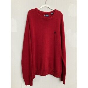 Chaps Knit Sweater Long Sleeve Crest XXL Red 100% Cotton